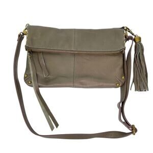 Lucky Brand Harper Foldover Taupe Brown Leather Medium Crossbody Bag Purse $148